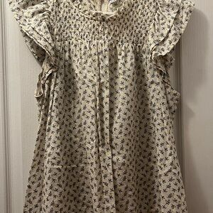 Old Navy Cream Tank Blouse with Navy/Gold Floral Print